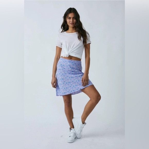 Free People Dresses & Skirts - Free People Irl Floral Ice Combo Viscose Purple Silky Mini Slip Skirt